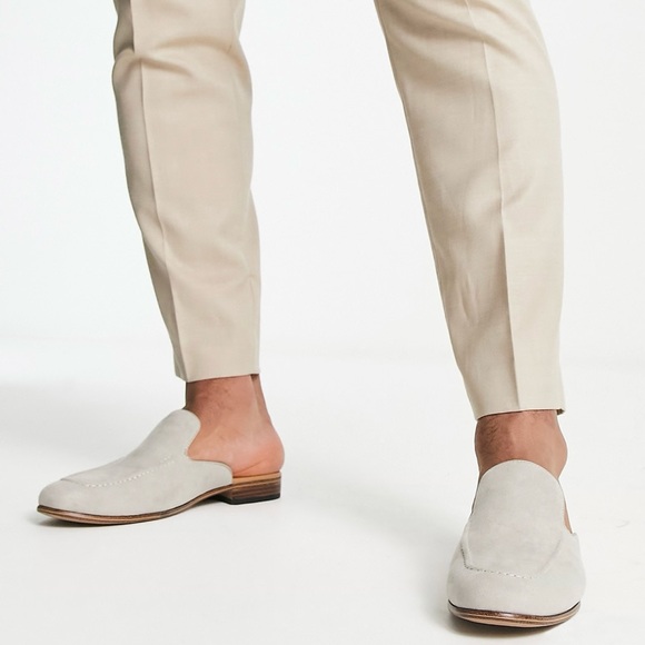 ASOS DESIGN backless mule loafers in stone faux suede with natural sole - Picture 1 of 11
